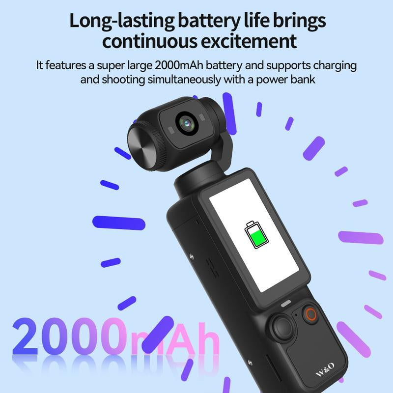Portable 2.5K Ultra HD Video Recorder with 180° Rotating Lens, Handheld Stabilizer Pocket Camera, Full Body Camera for Vlogging, Travel & Daily Life Recording, USB Rechargeable, Vlogging Camera, Modern Gadget, Durable Construction, Camcorder