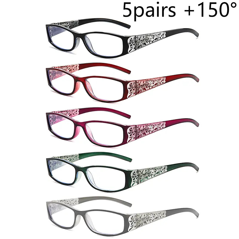 5Pcs Reading Glasses Women Blue Light Blocking Designer Computer Square Reader Spring Hinge Eyewear Lens Fashion Glasses