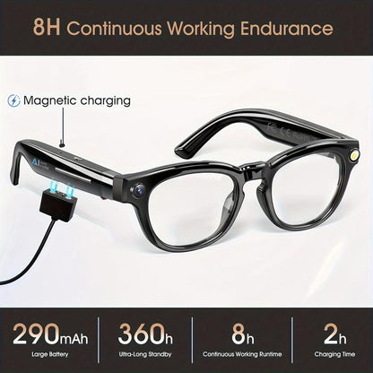 AI Smart Glasses with 8MP HD Camera,4K Photos, 1080P Video Recording , Real Time Translation, Voice Assistant,Free Light-Blocking Sticker. for Travel, Meetings & Vlogging, Bluetooth Eyewear with Voice Assistant and Photochromic Lenses ,Touch Adjustment,
