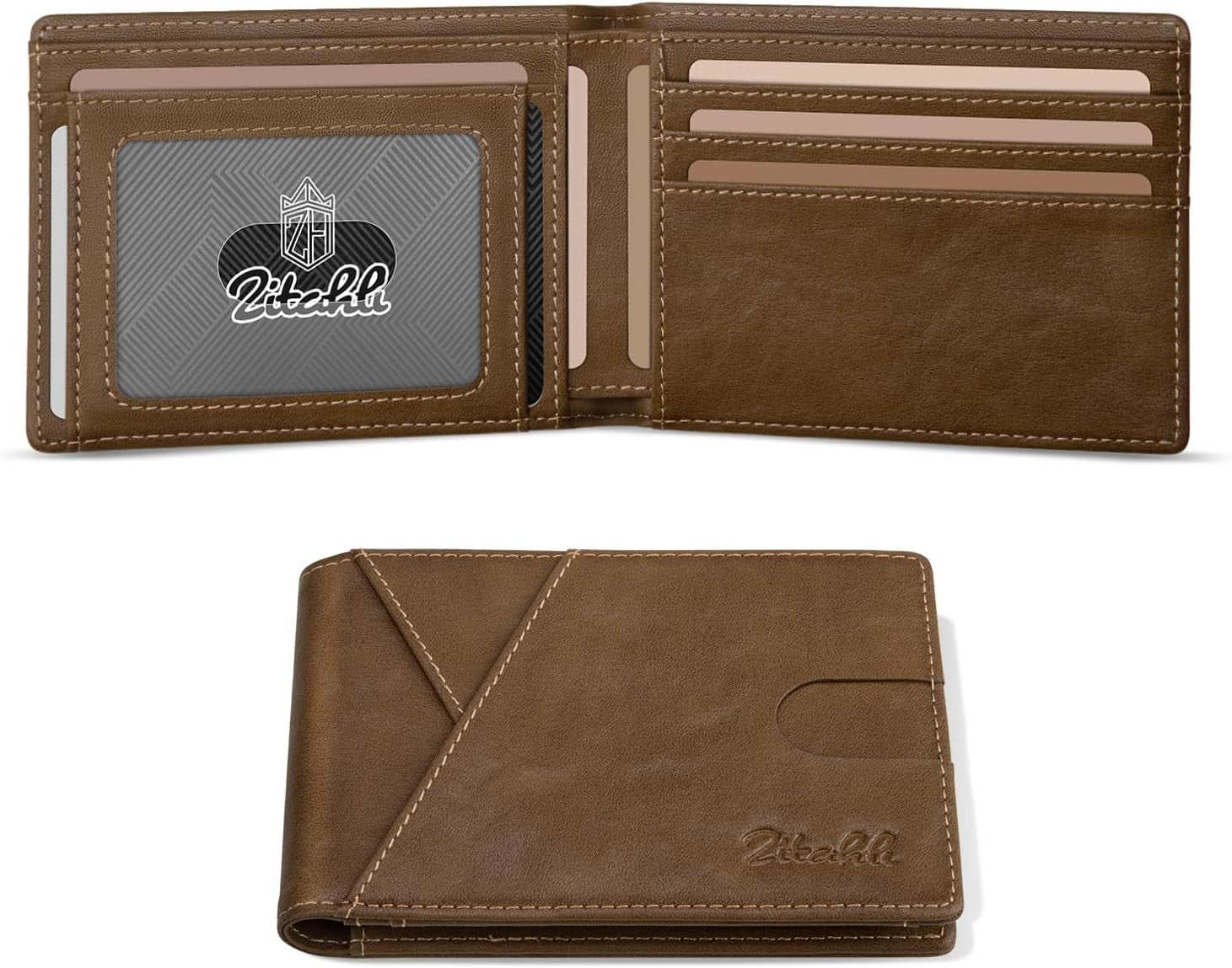 Zitahli Bifold Wallets for Men - Slim RFID Leather Credit Card Holder for 6-11 Cards, Minimalist Thin Wallet with ID Window & Cash Slot,Front Pockt Carteras Para Hombres, Birthday Gifts for Men | Slim