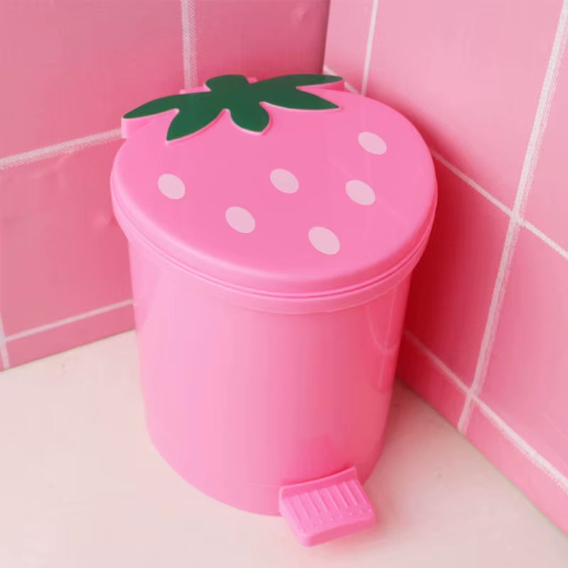 Strawberry Trash Can with Lid Automatic Pop-Up Cover Small Rubbish Box