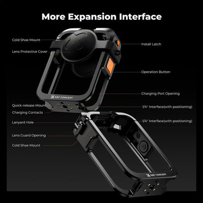 K&F CONCEPT Metal Camera Cage Compatible with DJI Osmo 360 Accessories, Aluminum Alloy Protective Case | with Silicone Lens Cover | Expansion Frame with 2 Cold Shoe Mount | Built-In Charging Contact