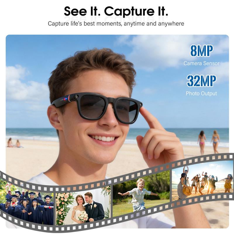 [Valentine'S Day] Coucur 2026 New G1-AI 4K Smart Camera Glasses with 6-Axis Stabilization AI Photo Recognition, Real-Time Translation & Charging Case, ENC Noise Reduction for Bluetooth Calls,Stylish Travel Accessory-2 Pairs of Interchangeable Lenses