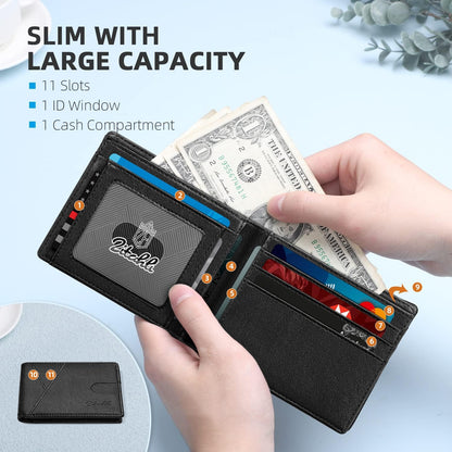 Zitahli Bifold Wallets for Men - Slim RFID Leather Credit Card Holder for 6-11 Cards, Minimalist Thin Wallet with ID Window & Cash Slot,Front Pockt Carteras Para Hombres, Birthday Gifts for Men | Slim