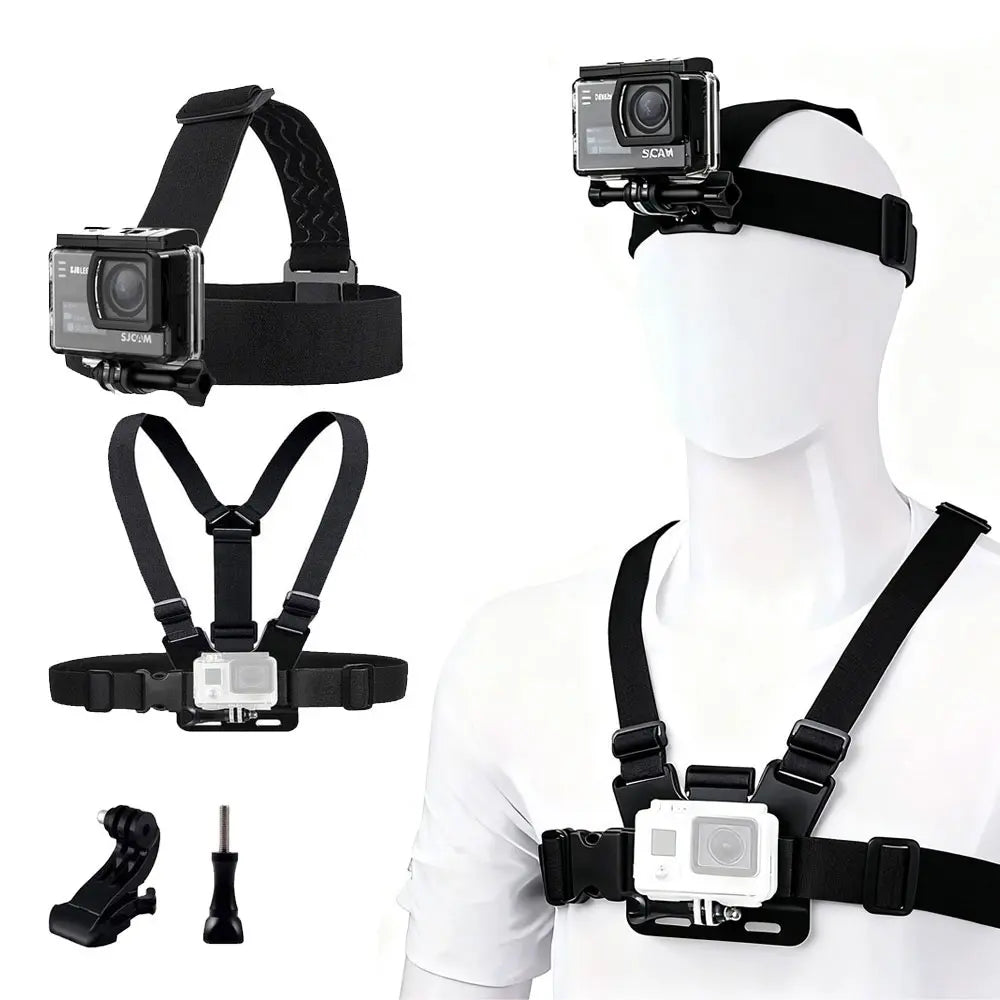 SJCAM 2Pcs Action Camera Accessories Set - Head Strap Mount + Chest Mount Harness, for SJCAM C110Plus/C100Plus/C300/C400/Sj20 SJ4K /Gopro Hero 13 12 11 10 9 8 7 6 5 4/AKASO Ek7000/V50/Brave 7/DJI Action Camera