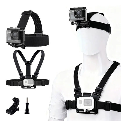 SJCAM 2Pcs Action Camera Accessories Set - Head Strap Mount + Chest Mount Harness, for SJCAM C110Plus/C100Plus/C300/C400/Sj20 SJ4K /Gopro Hero 13 12 11 10 9 8 7 6 5 4/AKASO Ek7000/V50/Brave 7/DJI Action Camera