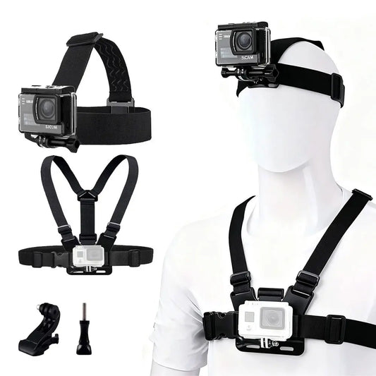SJCAM 2Pcs Action Camera Accessories Set - Head Strap Mount + Chest Mount Harness, for SJCAM C110Plus/C100Plus/C300/C400/Sj20 SJ4K /Gopro Hero 13 12 11 10 9 8 7 6 5 4/AKASO Ek7000/V50/Brave 7/DJI Action Camera