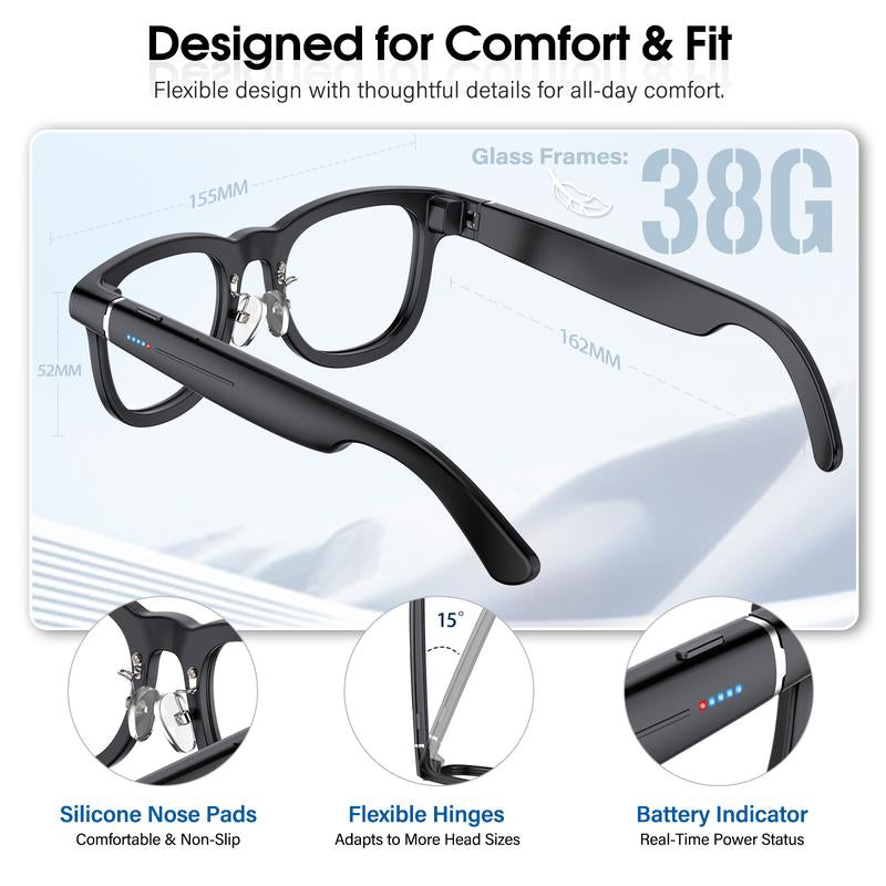 [Valentine'S Day] Coucur 2026 New G1-AI 4K Smart Camera Glasses with 6-Axis Stabilization AI Photo Recognition, Real-Time Translation & Charging Case, ENC Noise Reduction for Bluetooth Calls,Stylish Travel Accessory-2 Pairs of Interchangeable Lenses