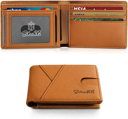 Zitahli Bifold Wallets for Men - Slim RFID Leather Credit Card Holder for 6-11 Cards, Minimalist Thin Wallet with ID Window & Cash Slot,Front Pockt Carteras Para Hombres, Birthday Gifts for Men | Slim