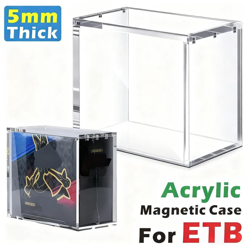 ETB Acrylic Clear Magnetic Display Case, 5Mm Thick Uv-Resistant Display Box, Magnetic Closure Made Easy Top Loading Ultra Boxes for Display Compatible with PKMN Booster Boxes, 1 Count Dustproof and Waterproof Display Box Card Protector(1-Pack)