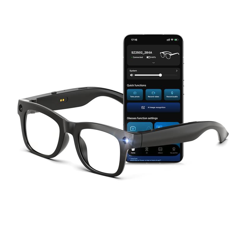 HUGUR AI Smart Camera Glasses with 8MP Lens & Photochromic Lenses Touch Control for Hands-Free Outdoor Travel Photography 160 Language Real-Time Translation Bluetooth Wearable Video Recorder UV Protection Multifunctional