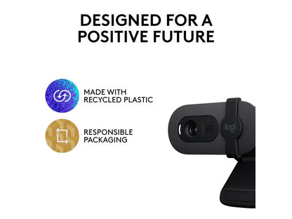 Logitech Brio 100 Full HD Webcam for Meetings and Streaming, Auto-Light Balance, Built-In Mic, Privacy Shutter, USB-A, for Microsoft Teams, Google Meet, Zoom and More - Graphite