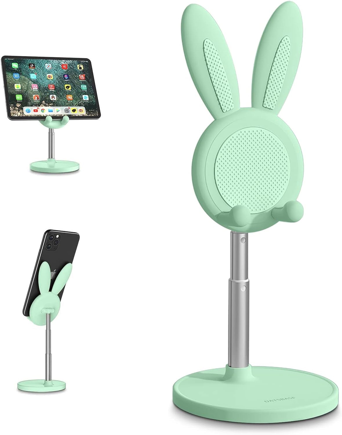 Cell Phone Stand,Angle Height Adjustable Bunny Phone Stand for Desk,Cute Rabbit Phone Holder Stand for Desk, Compatible with All Mobile Phones, Tablets(4-10In) (White)