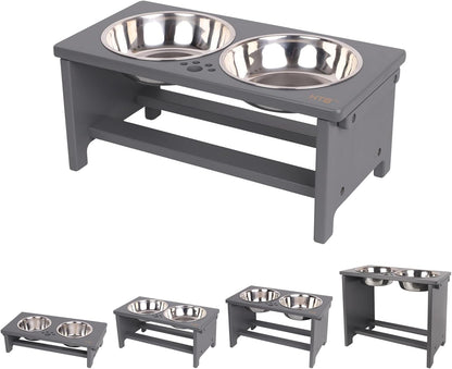 HTB Elevated Dog Bowls,Raised Dog Bowl Stand with 2 Stainless Steel Bowls,Elevated Raised Dog Bowls for Large Medium Small Sized Dogs