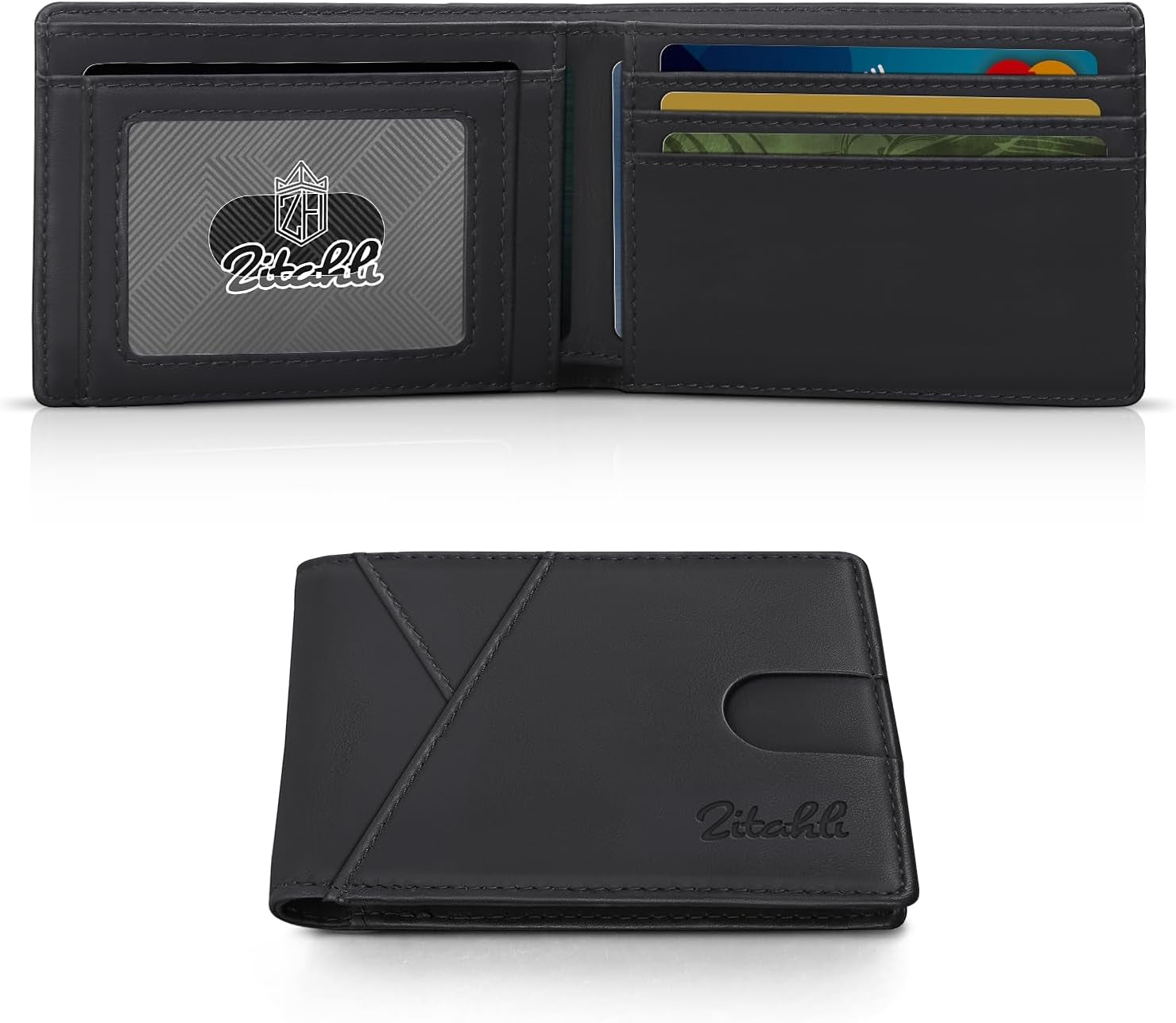 Zitahli Bifold Wallets for Men - Slim RFID Leather Credit Card Holder for 6-11 Cards, Minimalist Thin Wallet with ID Window & Cash Slot,Front Pockt Carteras Para Hombres, Birthday Gifts for Men | Slim