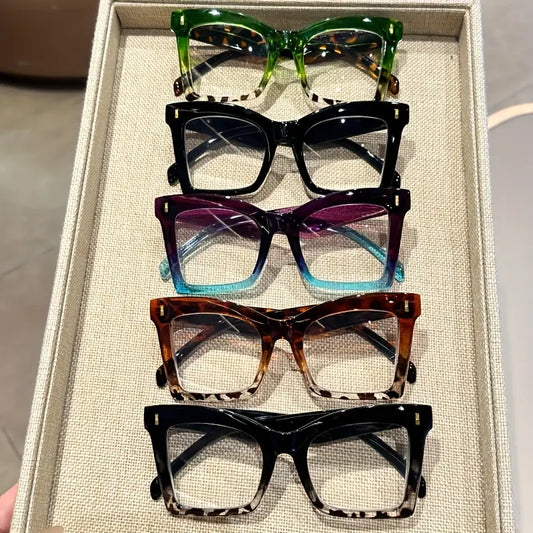 5 Pairs of Retro Personalized Colorful Cool Gradient Color Light Luxury Butterfly Plain Glasses, 5 Different Colors Together, Making Life More Colorful.