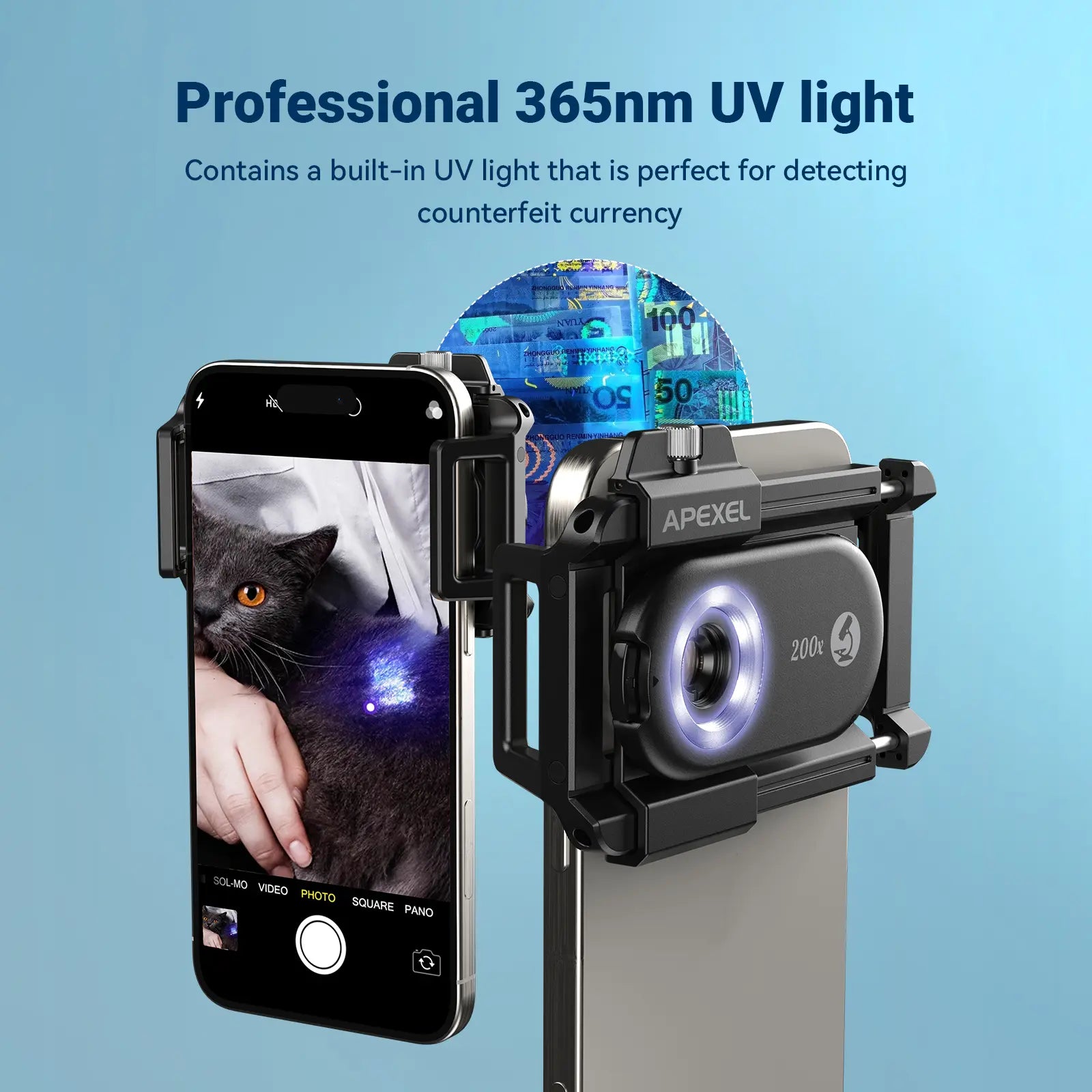 【Holiday Haul】Apexel 200X Mobile Phone Microscope with CPL Lens for Iphone & Android - Portable Pocket Microscope for Industrial Inspection & Nature Observation, Rechargeable Battery, Christmas Gift