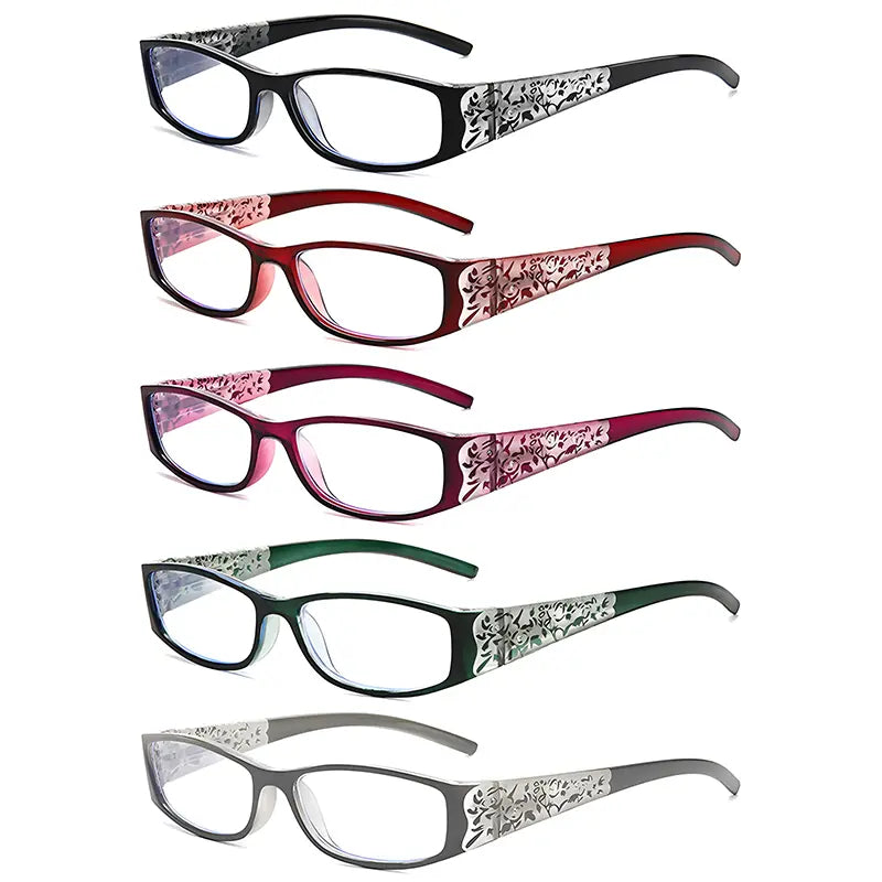 5Pcs Reading Glasses Women Blue Light Blocking Designer Computer Square Reader Spring Hinge Eyewear Lens Fashion Glasses