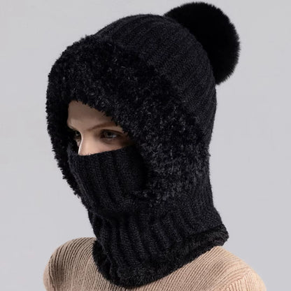 Winter Full Face Cover Hat Scarf Set Women Outdoor Windproof Earflap Skullies Beanies Hats Plush Thicken Warm Balaclava Ski Caps