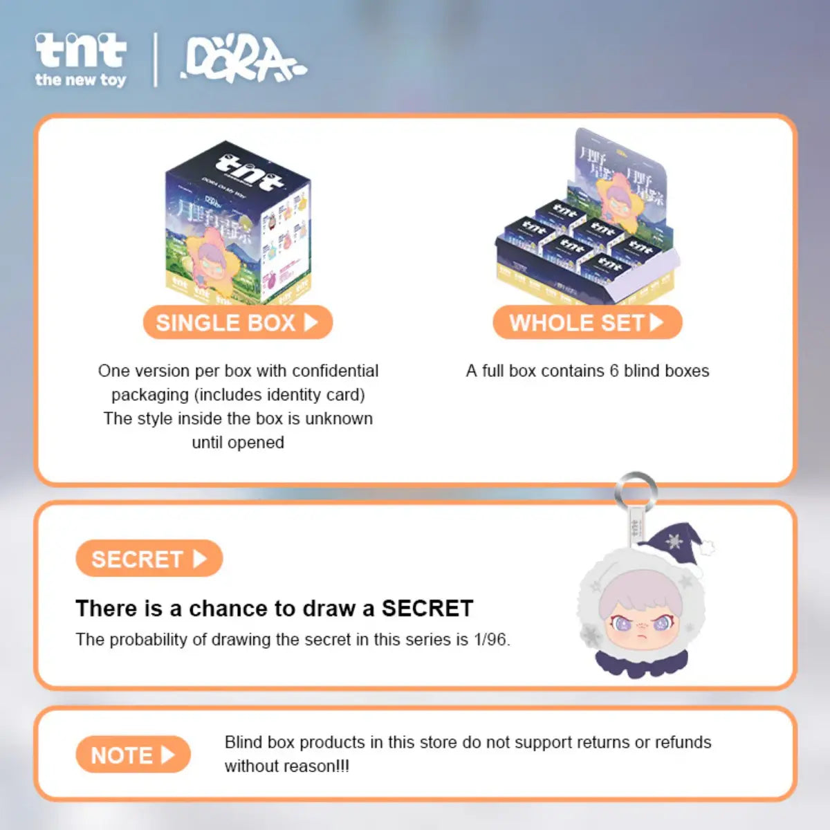 【Tntspace】Dora Moonlit Starlight Series Vinyl & Plush Keychain Blind Box | Mystery Collectible