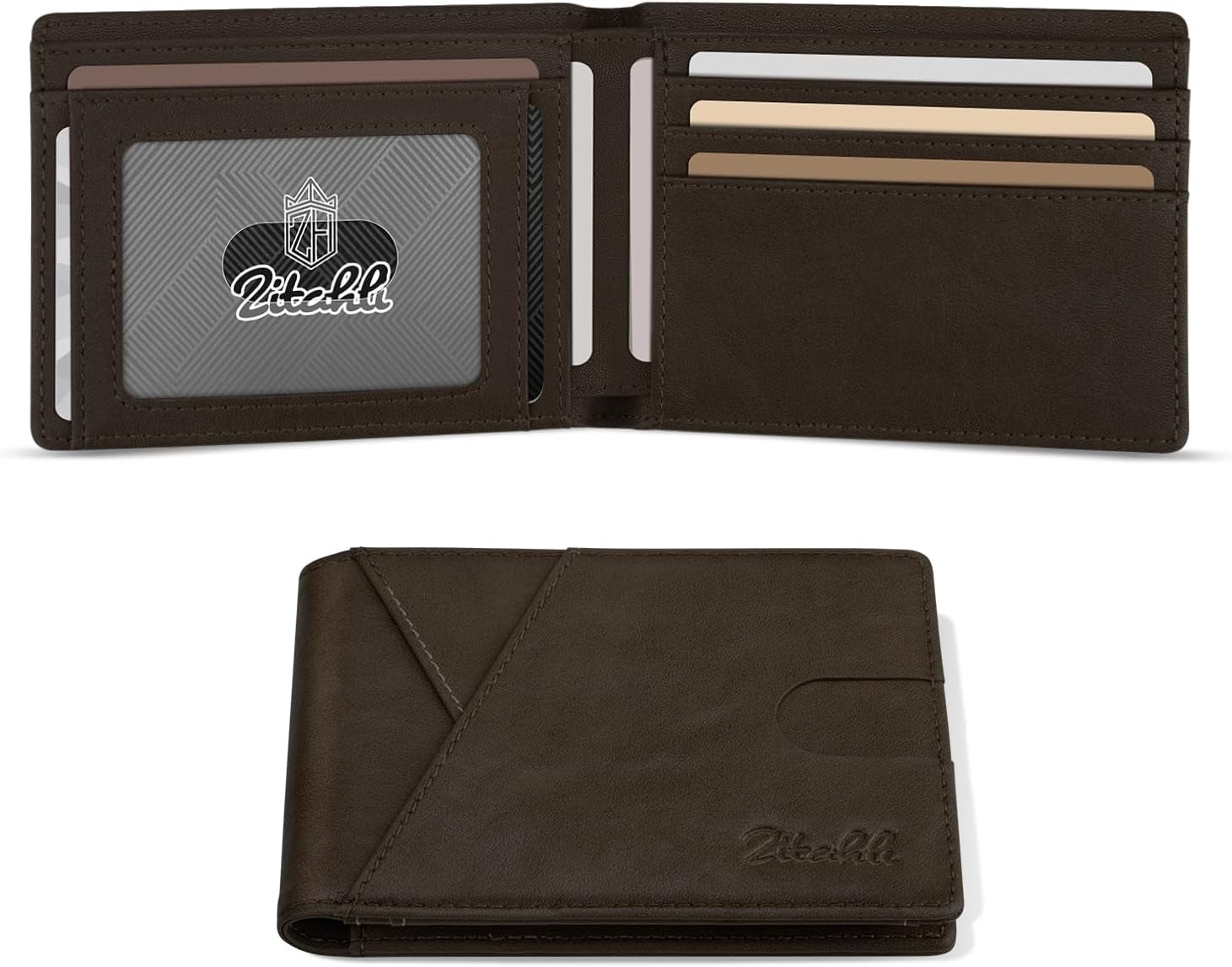 Zitahli Bifold Wallets for Men - Slim RFID Leather Credit Card Holder for 6-11 Cards, Minimalist Thin Wallet with ID Window & Cash Slot,Front Pockt Carteras Para Hombres, Birthday Gifts for Men | Slim