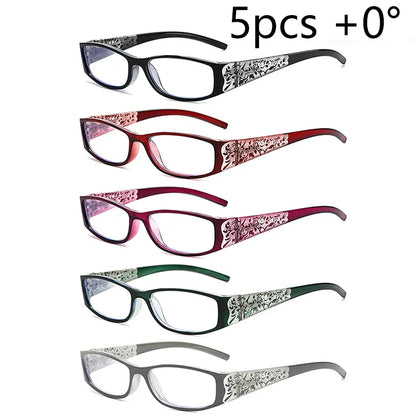 5Pcs Reading Glasses Women Blue Light Blocking Designer Computer Square Reader Spring Hinge Eyewear Lens Fashion Glasses