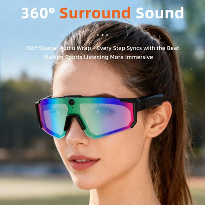 2026 Smart Sports Camera Glasses 32MP HD Bluetooth AI Voice Recognition 160 Languages Polarized UV Protection for Running Cycling Hiking Travel IP54 Resistant