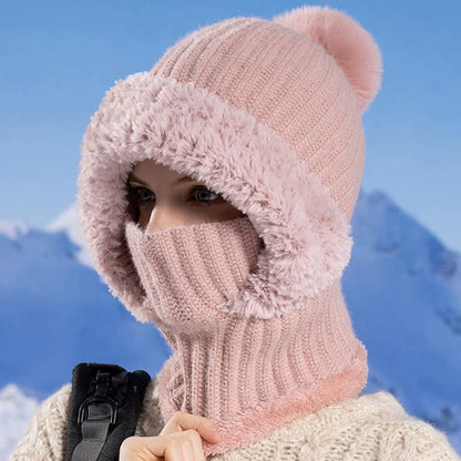 Winter Full Face Cover Hat Scarf Set Women Outdoor Windproof Earflap Skullies Beanies Hats Plush Thicken Warm Balaclava Ski Caps
