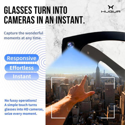 HUGUR AI Smart Camera Glasses with 8MP Lens & Photochromic Lenses Touch Control for Hands-Free Outdoor Travel Photography 160 Language Real-Time Translation Bluetooth Wearable Video Recorder UV Protection Multifunctional