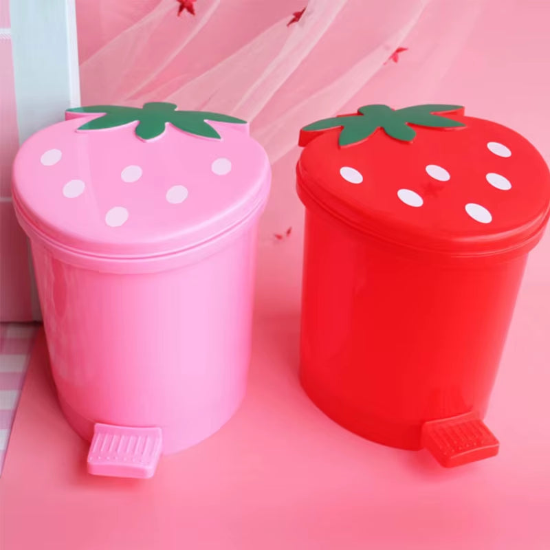 Strawberry Trash Can with Lid Automatic Pop-Up Cover Small Rubbish Box