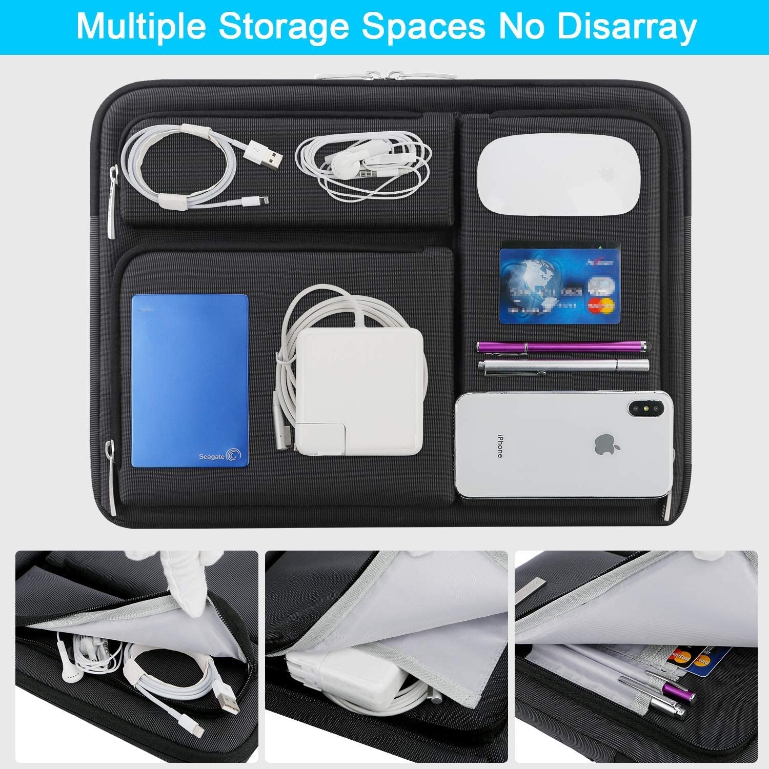Lacdo 360° Protective Laptop Sleeve Case for 14 Inch HP Chromebook 14 / X360 14A / HP Stream 14, Acer Swift / Chromebook 314, 14" Ideapad Chromebook S330 ASUS Dell Portable Laptop Computer Bag, Black