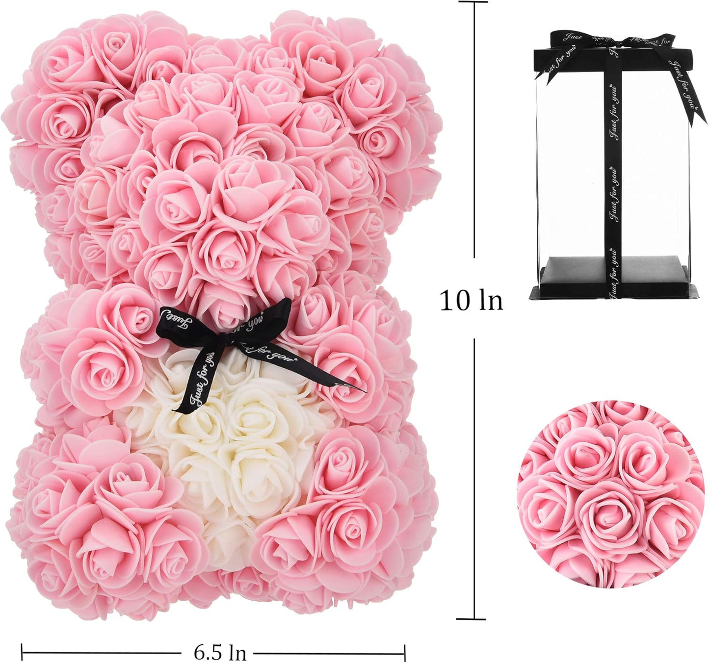 VSBNZXS Unique Gifts,Rose Bear,Rose Teddy Bear in a Gift Box - Birthday Gift for Women,Gifts for Mom Fully Assembled Gift Box (Light Pink)