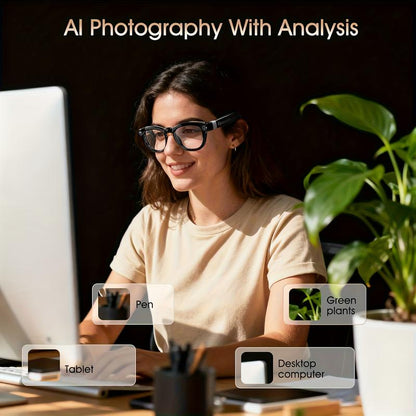AI Smart Glasses with 8MP HD Camera,4K Photos, 1080P Video Recording , Real Time Translation, Voice Assistant,Free Light-Blocking Sticker. for Travel, Meetings & Vlogging, Bluetooth Eyewear with Voice Assistant and Photochromic Lenses ,Touch Adjustment,