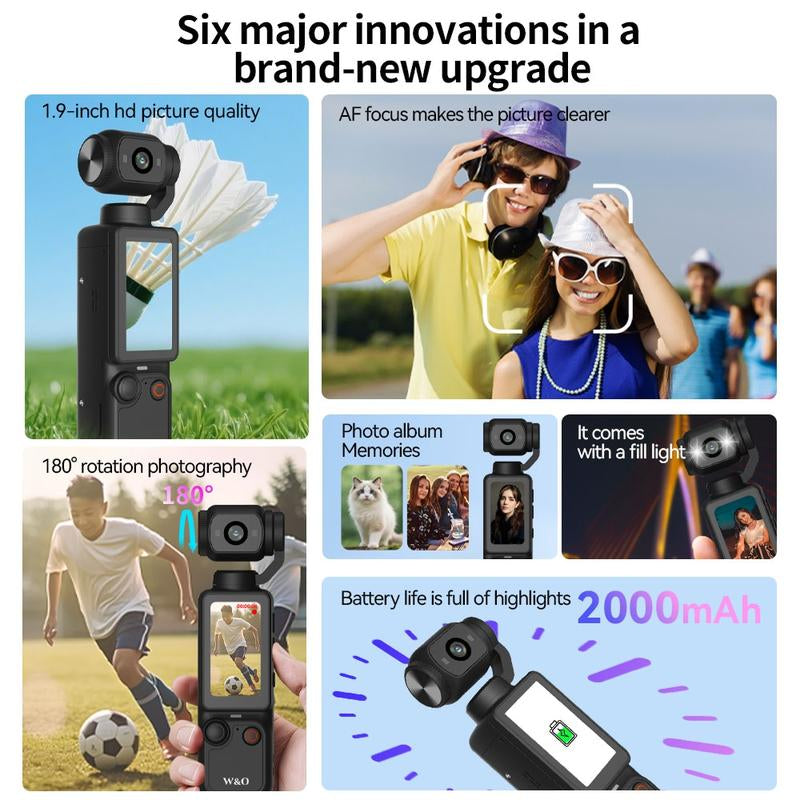 Portable 2.5K Ultra HD Video Recorder with 180° Rotating Lens, Handheld Stabilizer Pocket Camera, Full Body Camera for Vlogging, Travel & Daily Life Recording, USB Rechargeable, Vlogging Camera, Modern Gadget, Durable Construction, Camcorder