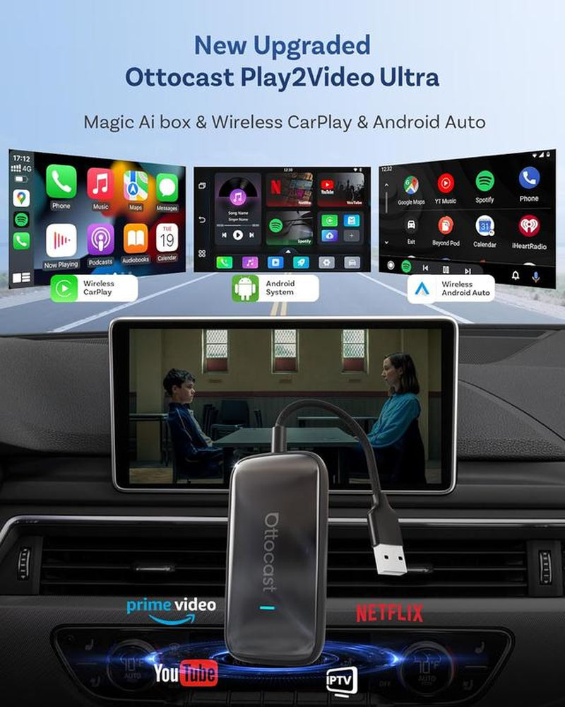 OTTOCAST PLAY2VIDEO ULTRA WIRELESS CARPLAY ANDROID AUTO AI BOX