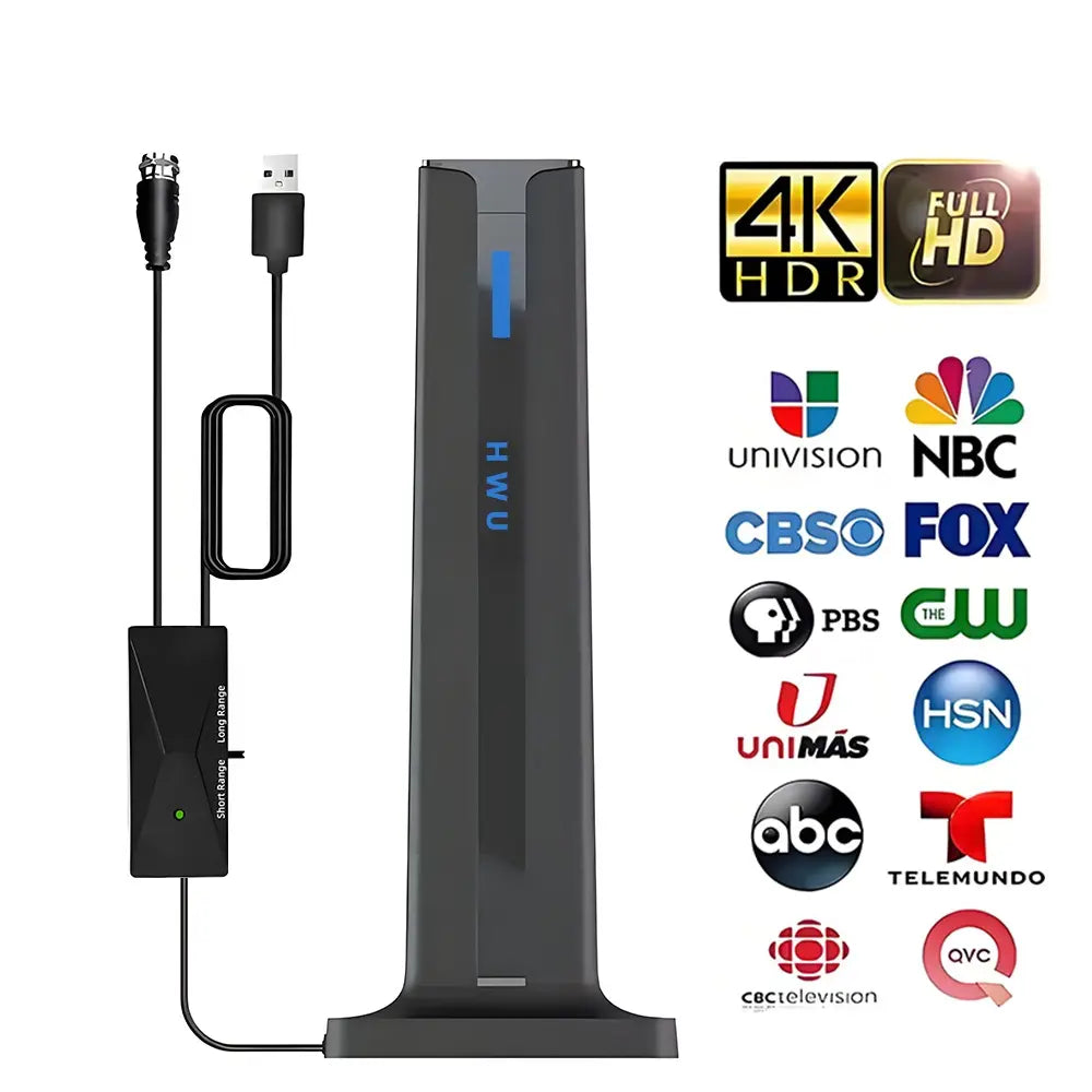 Digital HDTV Antenna Long Range Amplified Indoor TV Antenna with Signal Booster for Free Local Channels Support 1080P 4K Broadcasts Signal Reception May Vary by Area & Strength