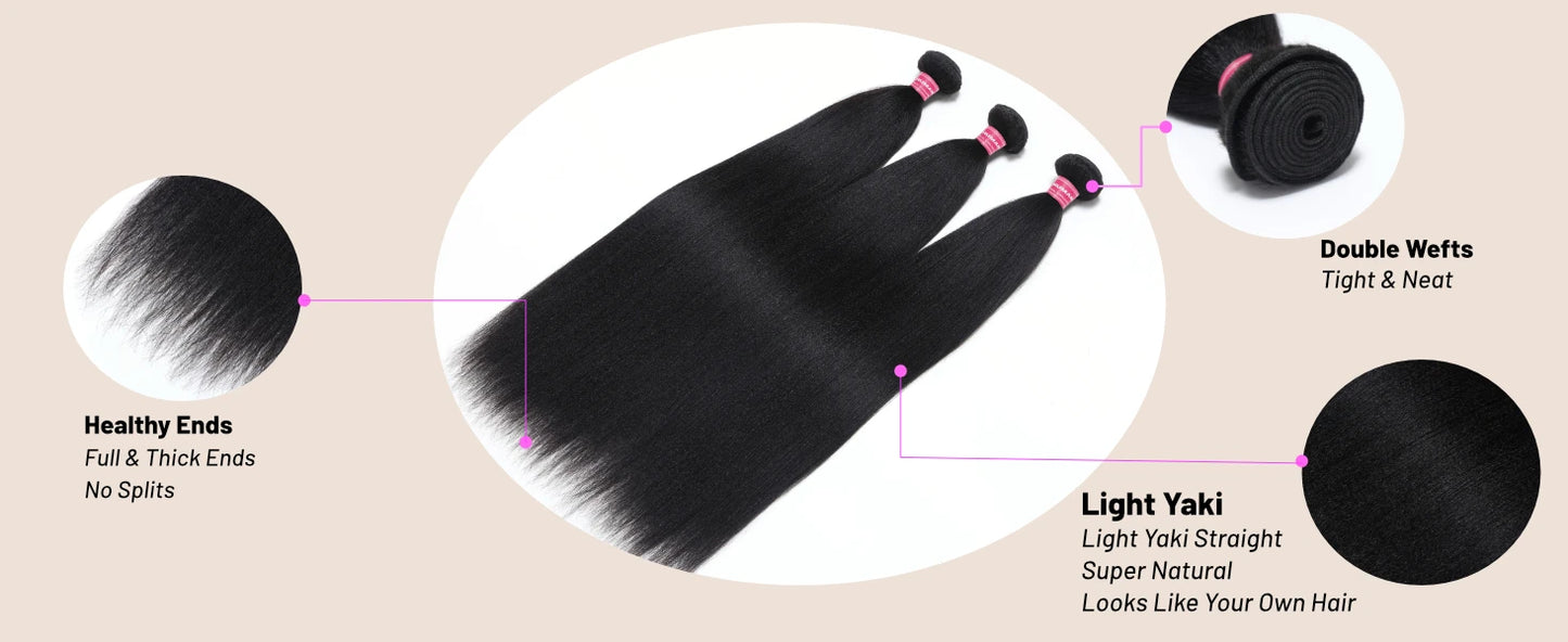Unice Hair Yaki Straight Hair Bundles 1/3/4 PCS Bundles 100% Human Hair Sew In Quick Weaves Hair Extensions 100G Per Bundle
