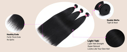 Unice Hair Yaki Straight Hair Bundles 1/3/4 PCS Bundles 100% Human Hair Sew In Quick Weaves Hair Extensions 100G Per Bundle