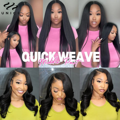 Unice Hair Yaki Straight Hair Bundles 1/3/4 PCS Bundles 100% Human Hair Sew In Quick Weaves Hair Extensions 100G Per Bundle