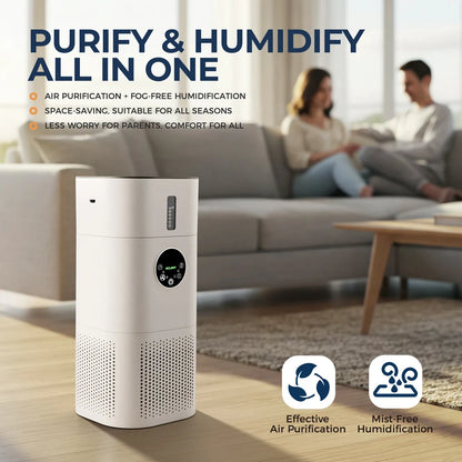 2-in-1 H13 True HEPA Air Purifier & Humidifier Combo, Pet Odor/Smoke/Allergies, 360° Air Intake, Quiet 25dB, 20~50㎡, White