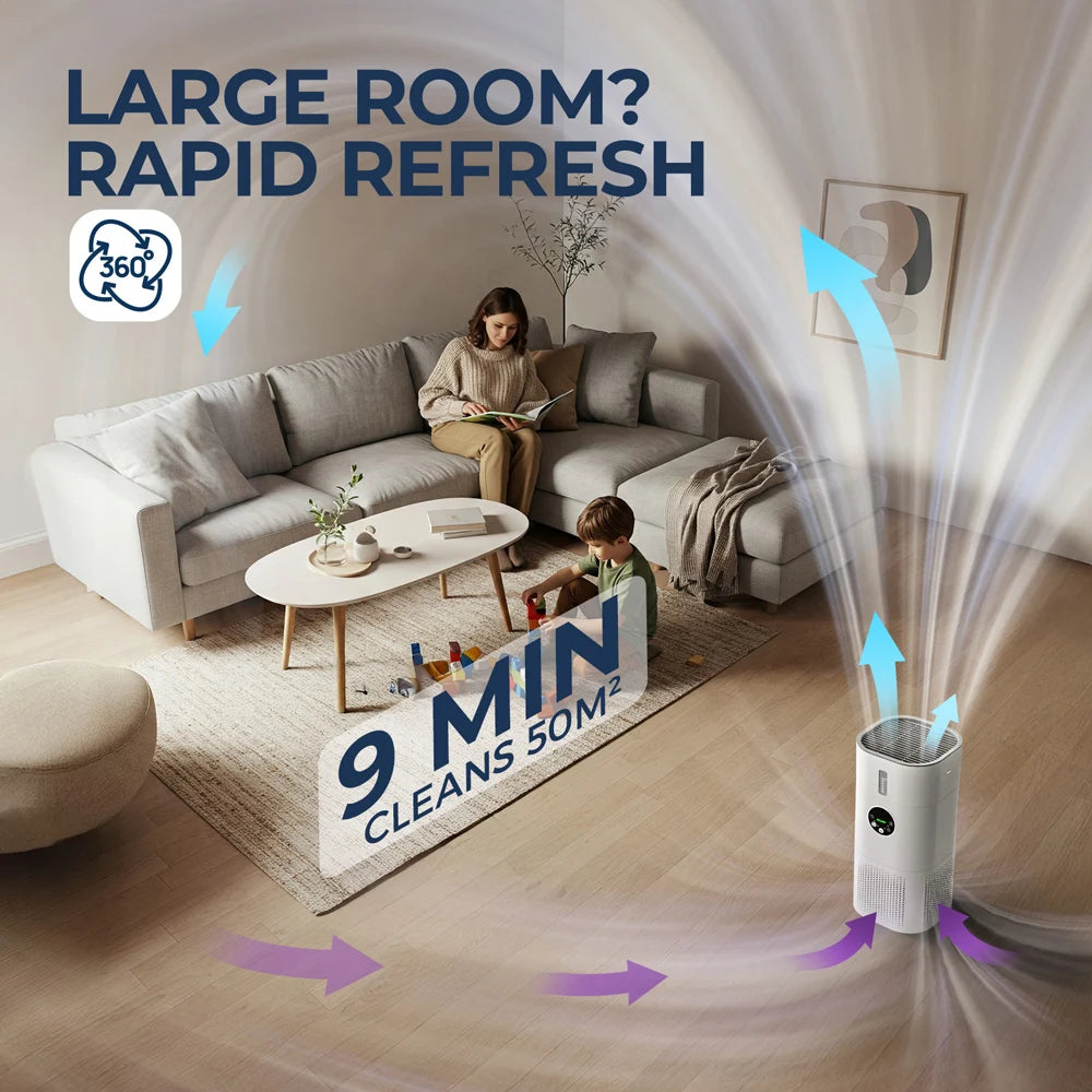 2-in-1 H13 True HEPA Air Purifier & Humidifier Combo, Pet Odor/Smoke/Allergies, 360° Air Intake, Quiet 25dB, 20~50㎡, White