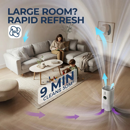 2-in-1 H13 True HEPA Air Purifier & Humidifier Combo, Pet Odor/Smoke/Allergies, 360° Air Intake, Quiet 25dB, 20~50㎡, White