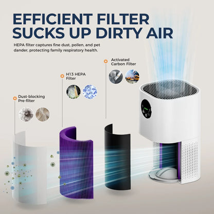2-in-1 H13 True HEPA Air Purifier & Humidifier Combo, Pet Odor/Smoke/Allergies, 360° Air Intake, Quiet 25dB, 20~50㎡, White