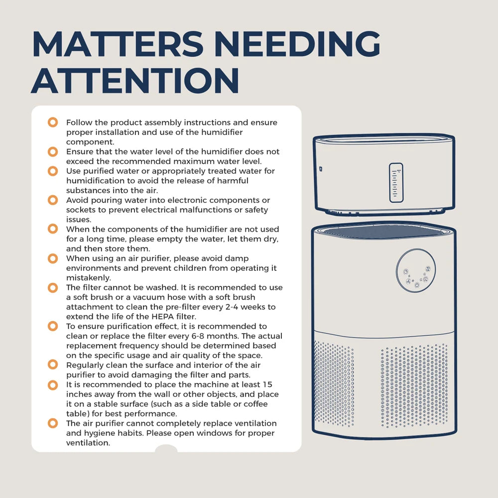 2-in-1 H13 True HEPA Air Purifier & Humidifier Combo, Pet Odor/Smoke/Allergies, 360° Air Intake, Quiet 25dB, 20~50㎡, White
