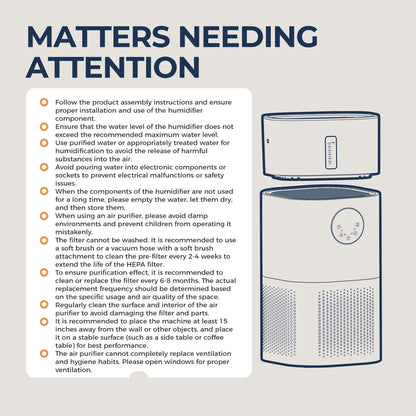 2-in-1 H13 True HEPA Air Purifier & Humidifier Combo, Pet Odor/Smoke/Allergies, 360° Air Intake, Quiet 25dB, 20~50㎡, White