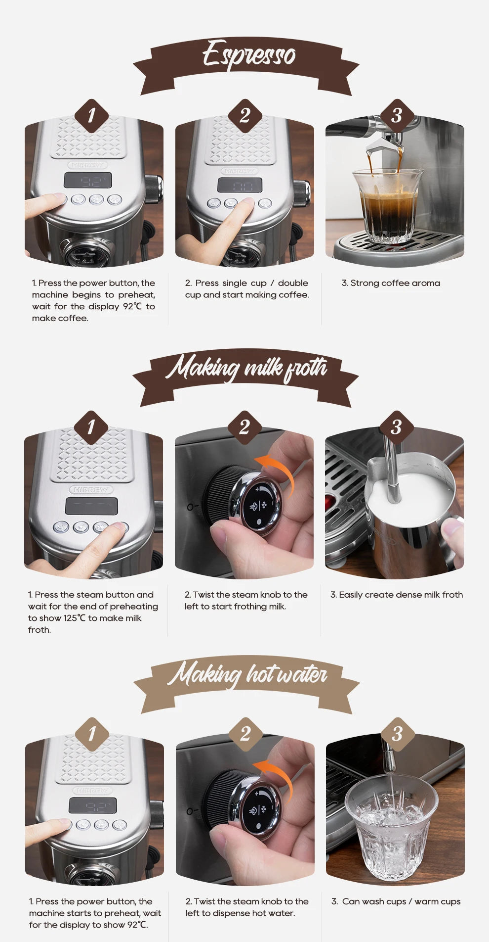 HiBREW 20Bar Semi Automatic Espresso Coffee Machine Temperature Adjustable Cold/Hot Super Slim Coffee Maker Cappuccino H10B