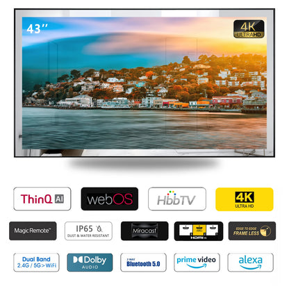 42 inches Smart webOS Mirror Bathroom Waterproof LED TV for SPA Hotel Salon in Wall Vanishing Voice Control WiFi Bluetooth