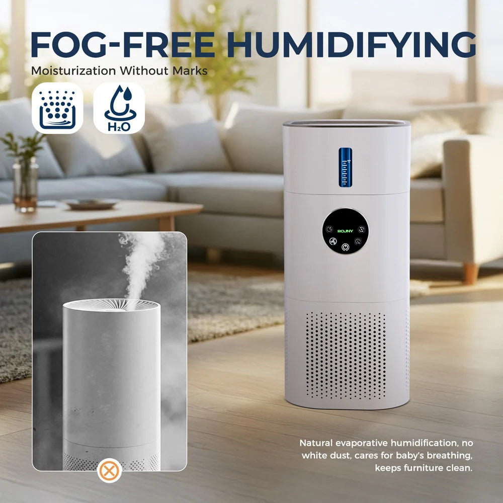 2-in-1 H13 True HEPA Air Purifier & Humidifier Combo, Pet Odor/Smoke/Allergies, 360° Air Intake, Quiet 25dB, 20~50㎡, White