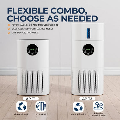2-in-1 H13 True HEPA Air Purifier & Humidifier Combo, Pet Odor/Smoke/Allergies, 360° Air Intake, Quiet 25dB, 20~50㎡, White