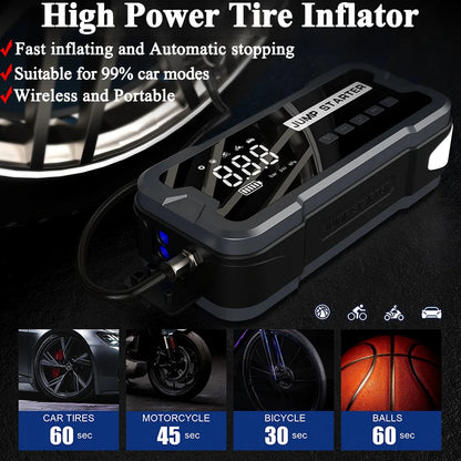 MultiFunction 4 in 1 Car Jump Starter with Air Compressor 150PSI Wireless Emergency Power Supply Battery Booster with Power Bank